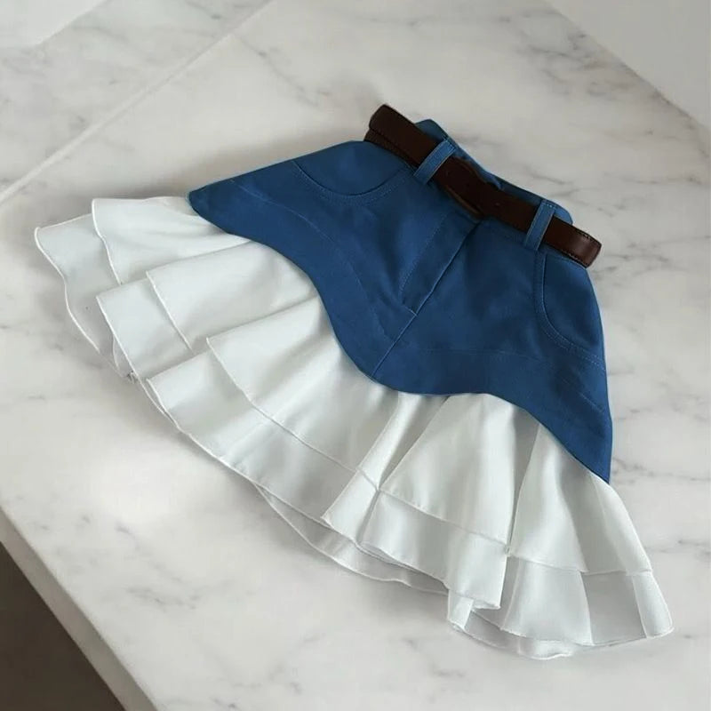 High Waist A-Line Skirt Women's High Quality Pleated Splice Half Body Skirts Elegant Feminine Fashionable Ladies' Skirts