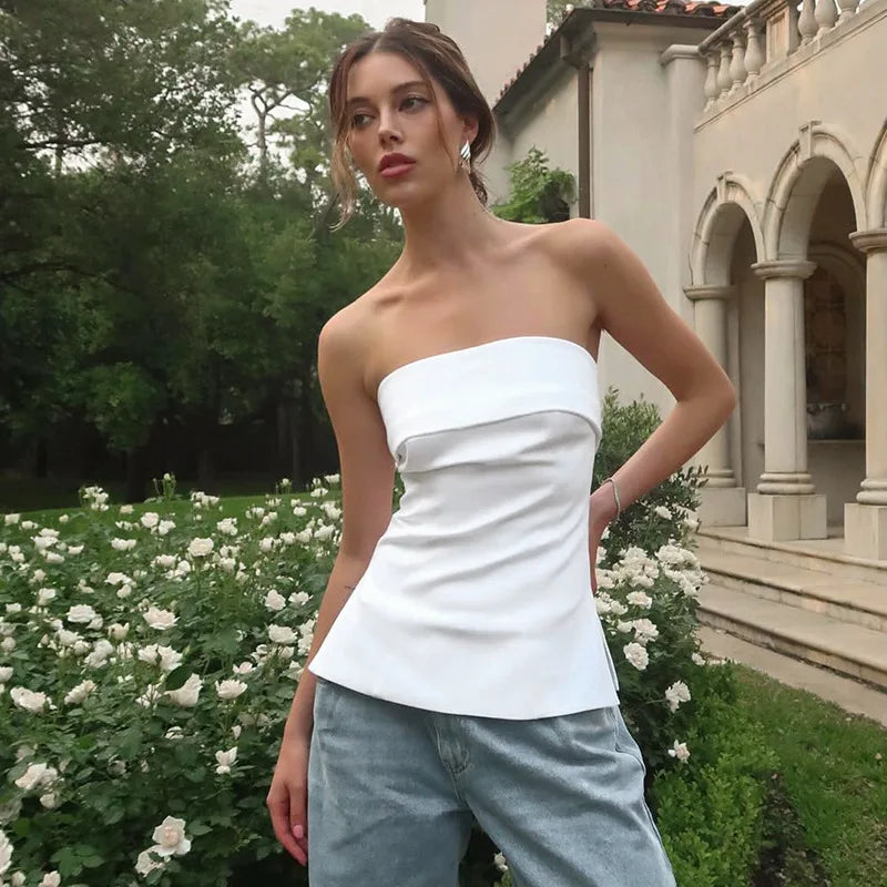 Solid Tube Tops For Women Strapless Bra Turndown Slash Neck Lenceria Femenina Backless Bralette Femme Split Bandeau Top Sexy
