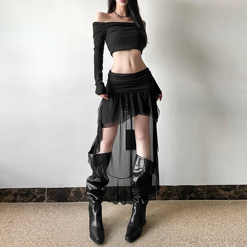 2025 New Gothic Mini Skirt Halloween Goth Aesthetic 90s Y2K Party Club Harajuku Streetwear Women's Skirt Black High Waist Skirts