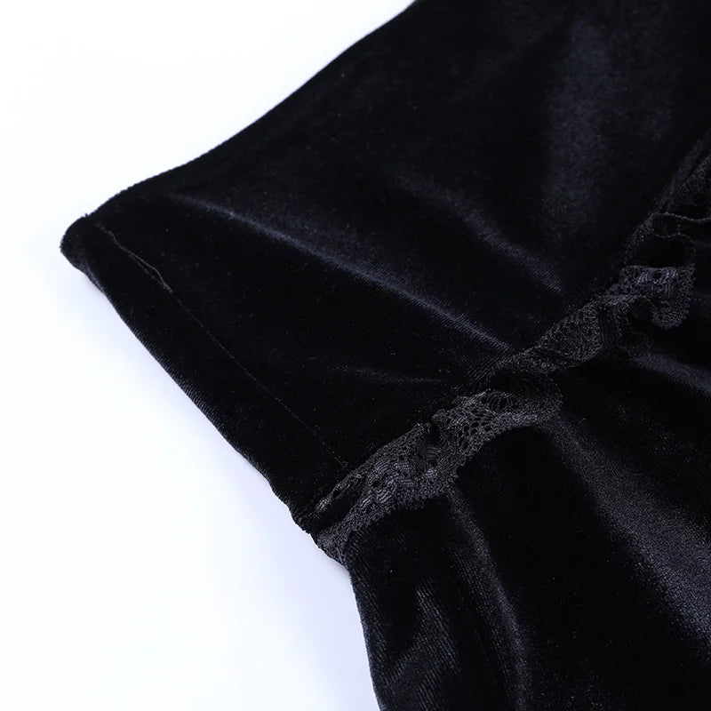 Goth Dark Mall Gothic Aesthetic Velvet Pleated Mini Skirts Women Vintage Harajuku Emo Alt Clothes High Waist Lace Ruffles Skirt