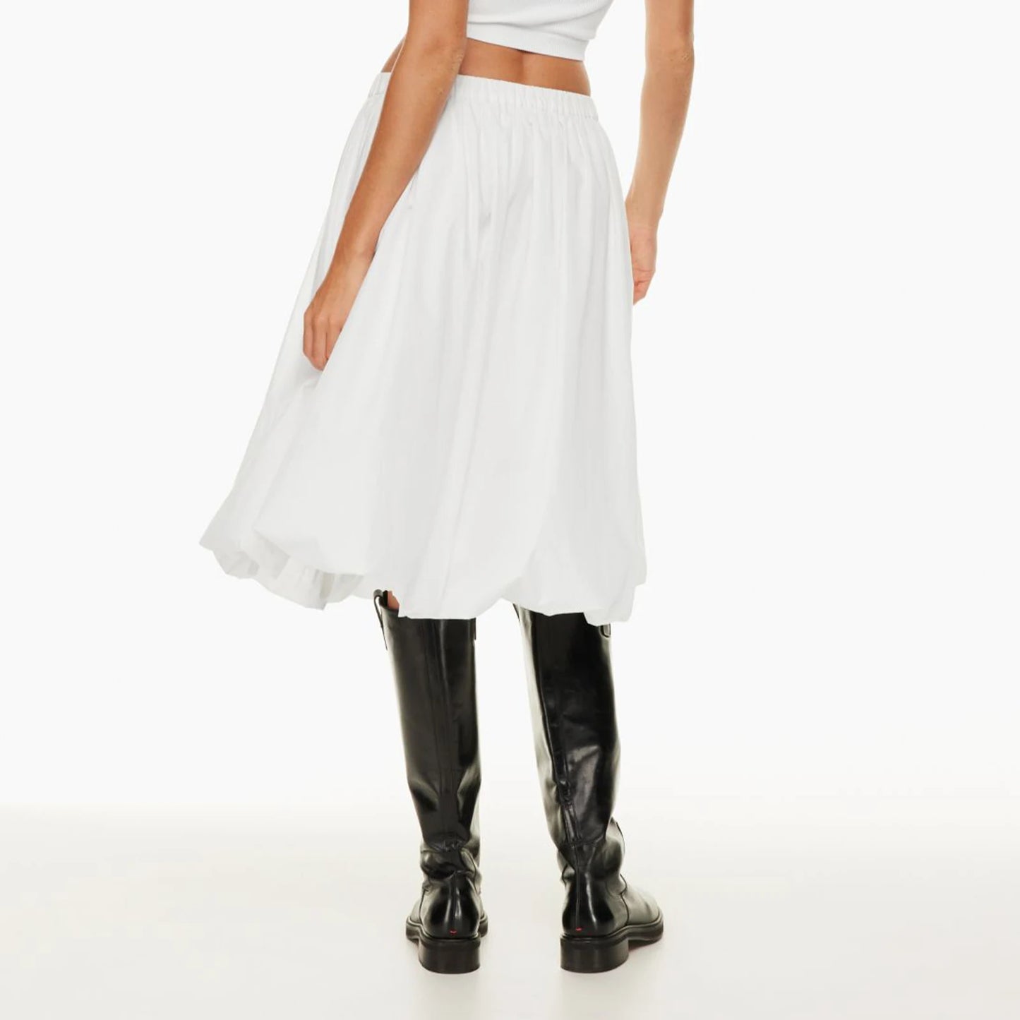 Women Bubble A-Line Skirt Casual Summer Solid Color Elastic Waist Gothic Midi Skirt for Beach Vacation Club Streetwear