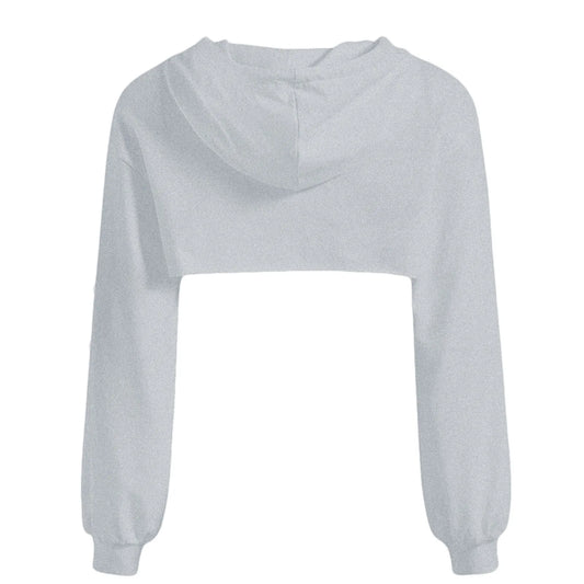 Women's Cropped Hooded Sweatshirt Solid Color Long Sleeve Front Hollow Out Short Hoodies Sweater Spring Autumn Streetwear