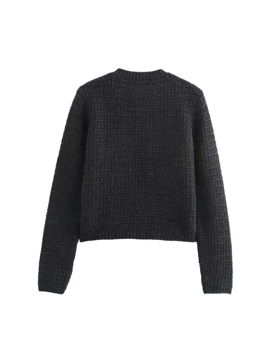 TRZA-Women's Front Button Knit Cardigan Sweater, O Neck, Long Sleeve, Female Outerwear, Chic Tops, Fashion