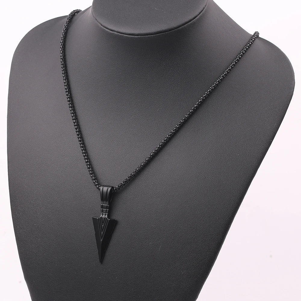 Men Black Long Necklace with Arrow Pendant Jewelry Chain Hip Hop Punk Rock Christmas Halloween Gift Wholesale