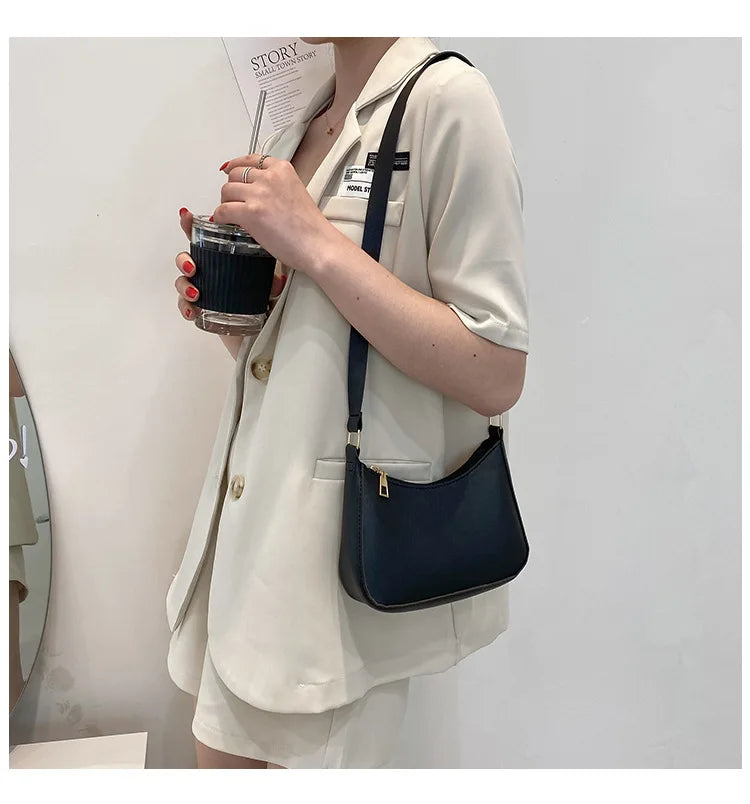 New Women's Fashion Handbags Retro Solid Color PU Leather Shoulder Underarm Bag Casual Women Handbags Designer Bag for Women