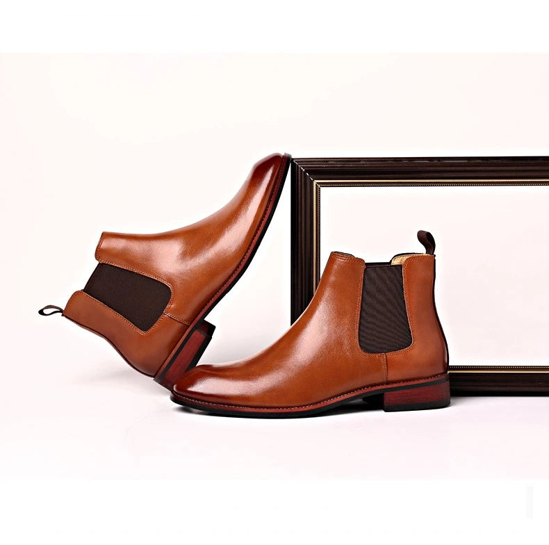 Men's Classic Retro Chelsea Boots Mens Fashion Leather Ankle Boots Men British Style Short Boots High-top Casual Shoes