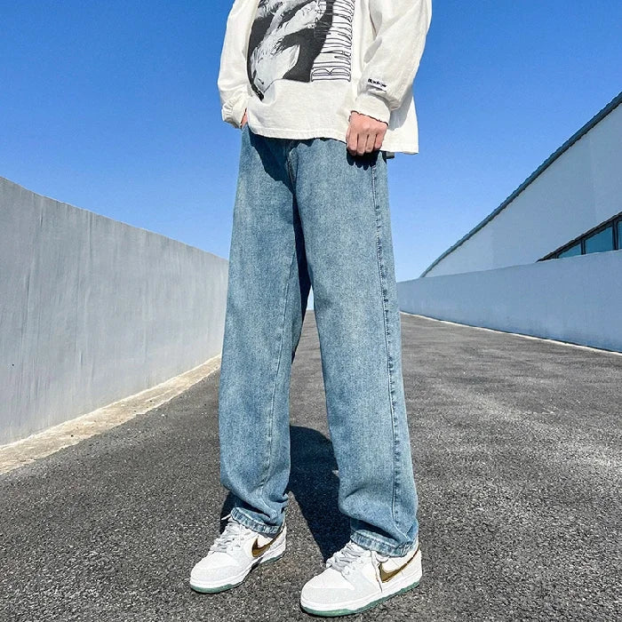 Men's Jeans Spring Autumn Extend Straight Vintage Blue Casual Baggy Jeans Korean Trousers Classic Wide Leg Fashion Denim Pants
