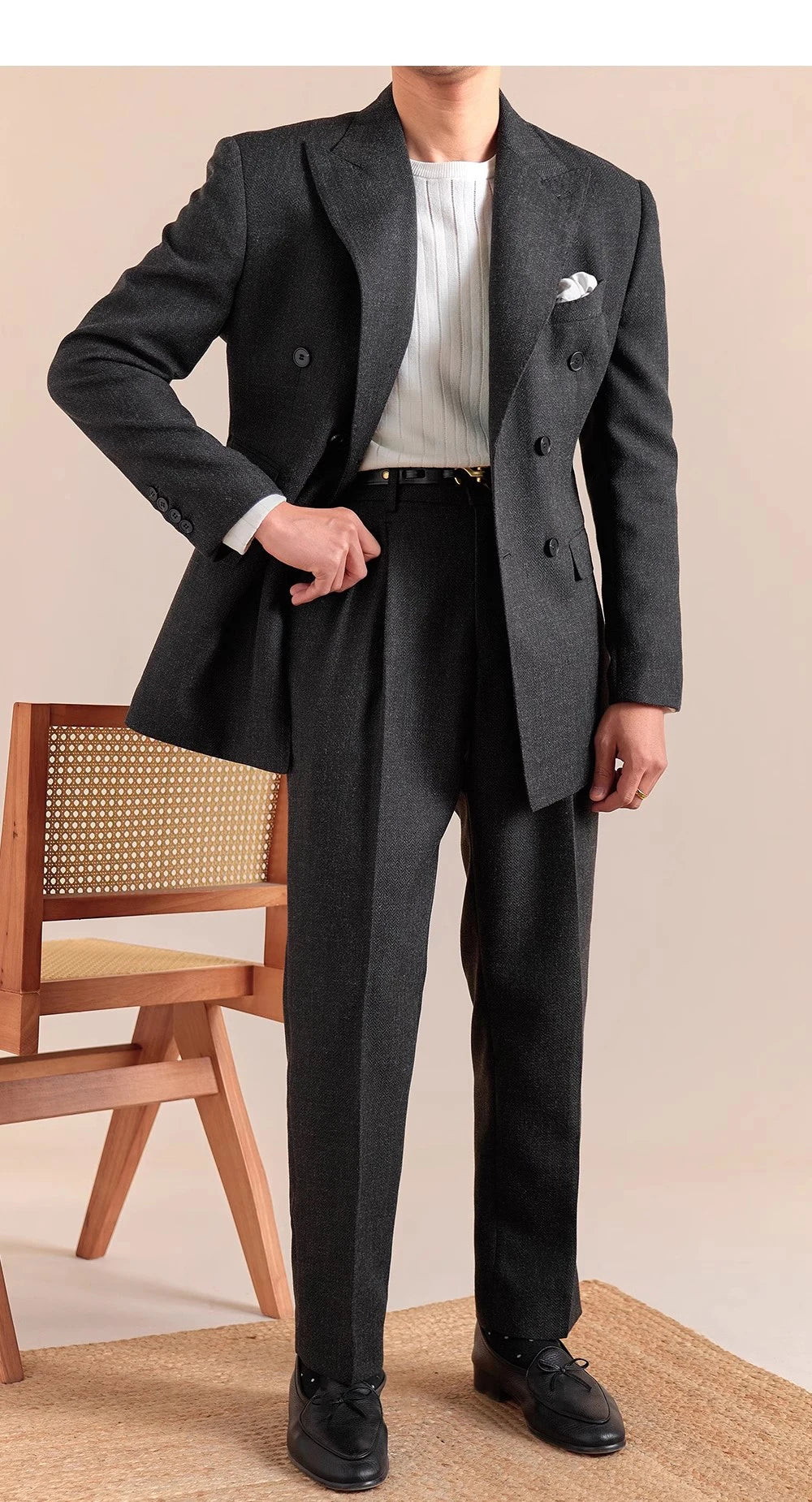 2025 Spring British Style Men Blazers Double Breasted Casual Suit Jacket Wedding Business Coat Social Banquet Tuxedo Costume