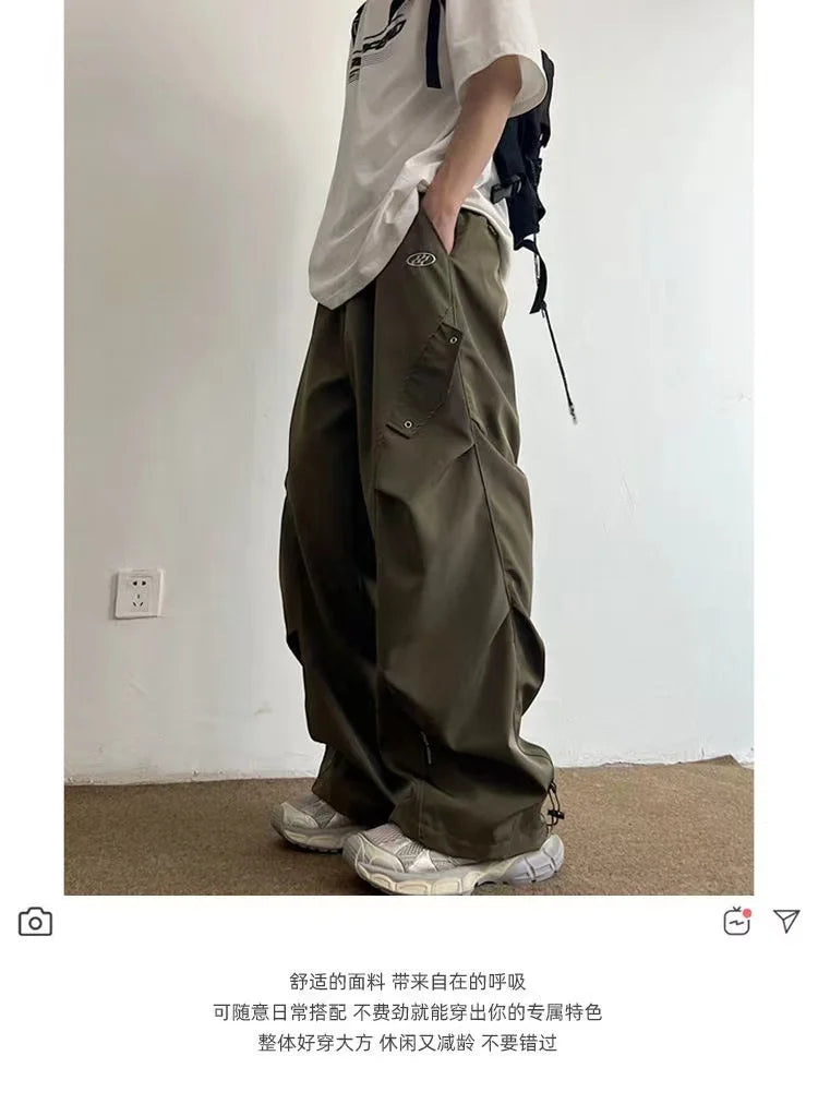 Techwear Parachute Cargo Pants Men Hip Hop Wide Leg Trousers Male Quick Drying Streetwear Loose Oversize Korean Hip Hop