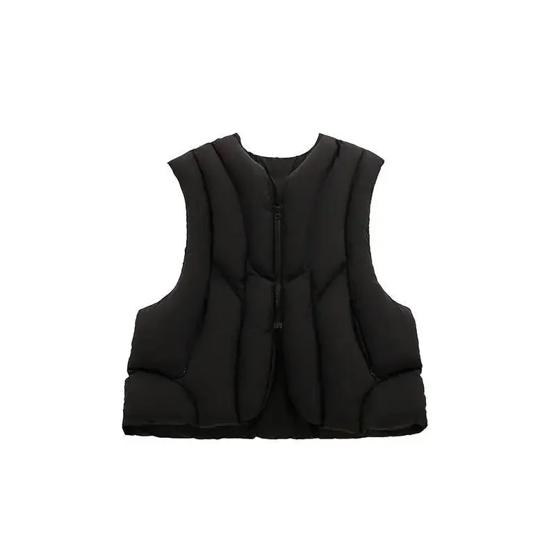 Linear Split Silhouette Autumn Winter Tops for Men Warm Loose High Street Padded Waistcoat Deconstructed Vibe Nylon Zipper Vest