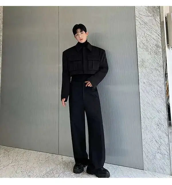 LUZHEN New Stylish Men's High Street Short Jacket Original Big Pocket Solid Color Elegant 2025 Spring Casual Trendy Coat Fbf31d