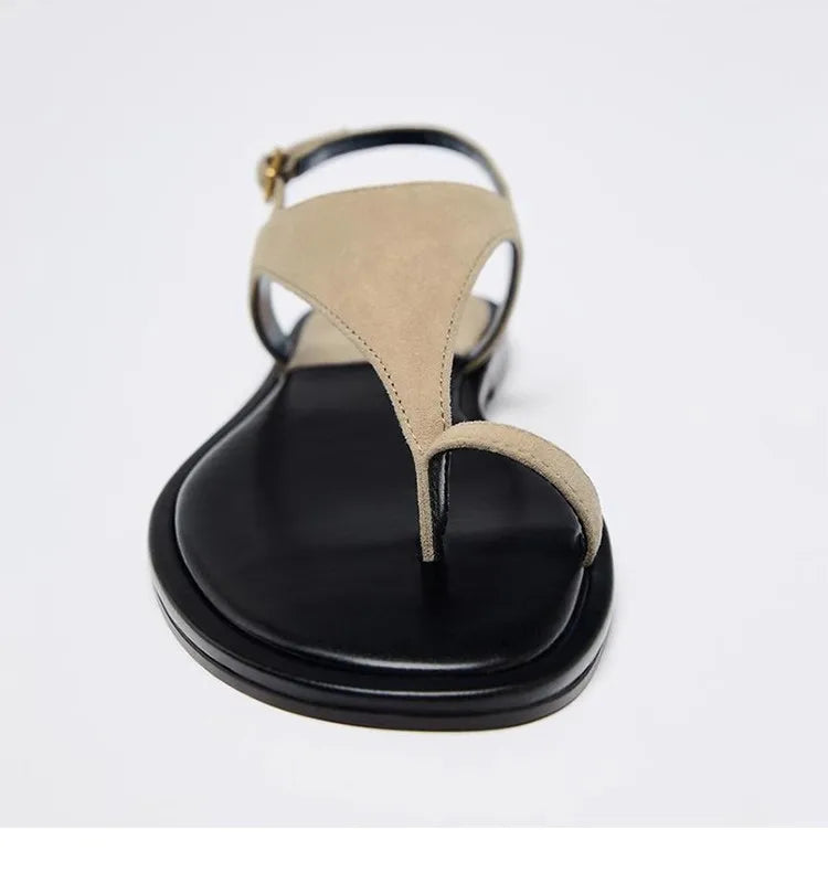 Vintage Flat Toe Herringside Sandals Women's 2025 New Summer Holiday Rome Sandals and Slippers for Outer Wear