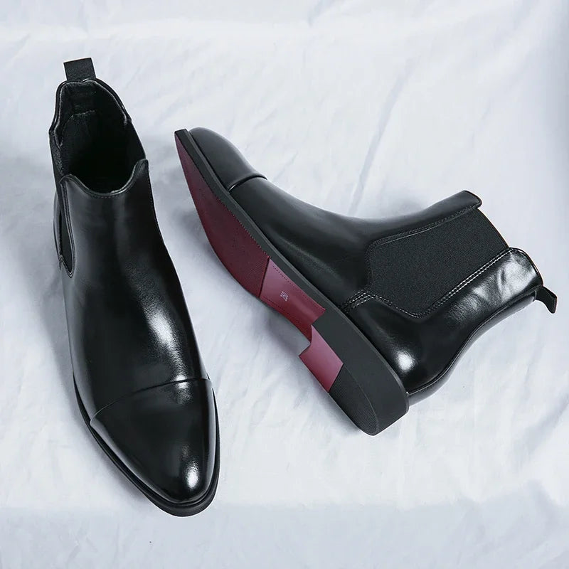 Luxury Brand Men's Chelsea Boots New Outdoor Red Sole Square Shoes Handmade Toe Business Ankle Boots for Men Dress Boots 2024