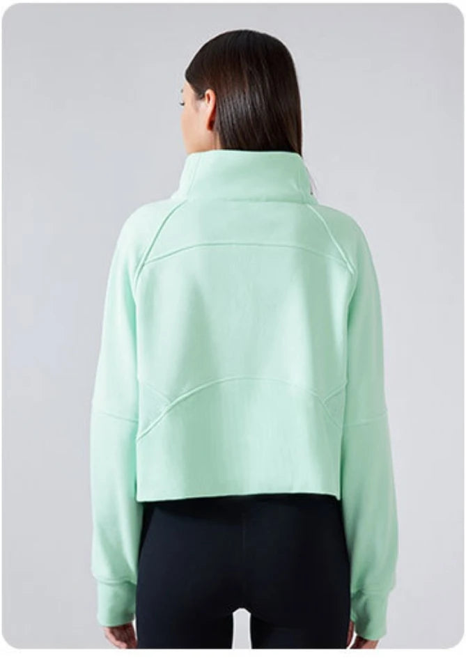 Half Zipper High Stand-up Neck Pullover Top Women Clothing Autumn and Winter New Outer Wear Warm Fleece Thickened Sweatshirts
