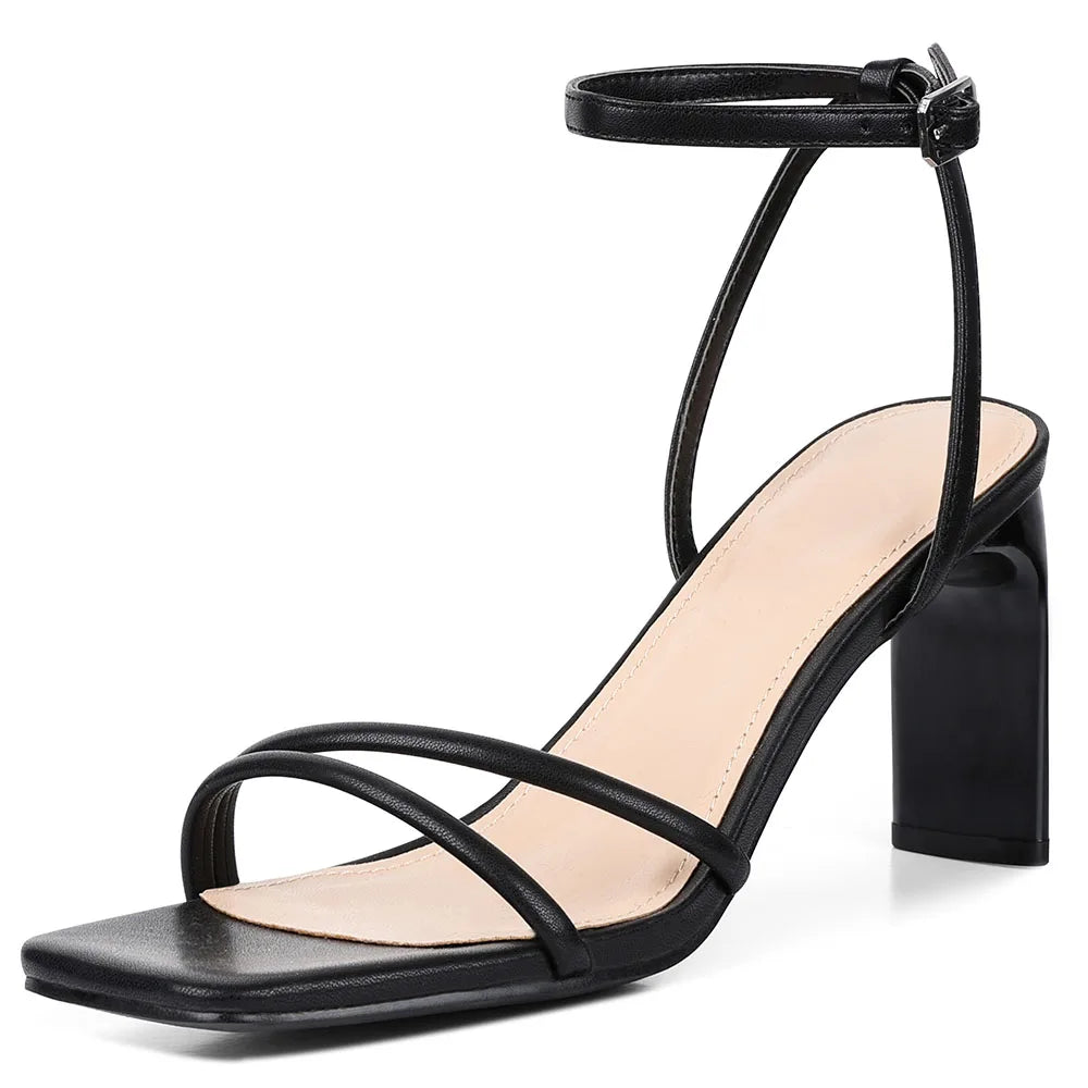 DoraTasia Square Toe Square Heel Female Sandals Fashion Sexy Ankle-strap Summer Ladies Sandals Concise Solid-color Women Shoes
