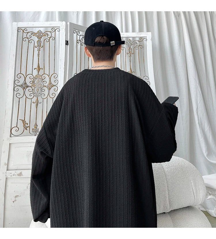 2024 Spring Autumn Casual Long Sleeve T Shirts Men Loose Round Neck T-shirts Male Fashion Harajuku Korean Streetwear Tops Tees