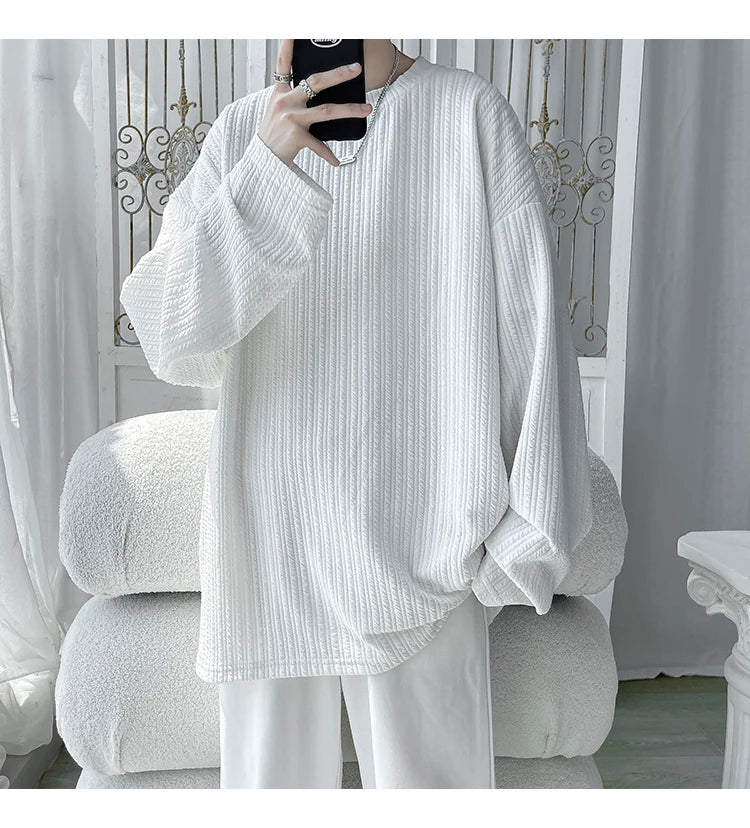 2024 Spring Autumn Casual Long Sleeve T Shirts Men Loose Round Neck T-shirts Male Fashion Harajuku Korean Streetwear Tops Tees
