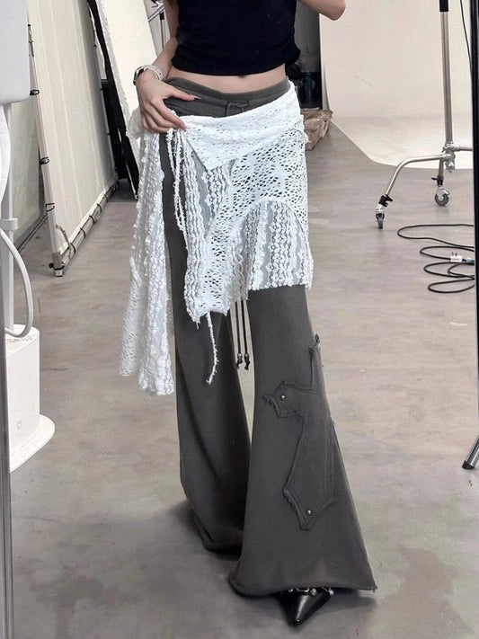 Summer Hollow Out Sweet Fairy Glitter Women's Skirts Harajuku Lace Split Bandage Skirt Vintage Y2k Aesthetic Casual Mujer Falda