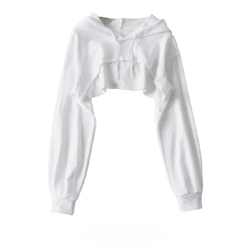 Hoodie Female Hoodie Personality Irregular Crop Ultra Short Style Long Sleeve Top Female Drop Shipping Sweatshirt Y2k Clothes