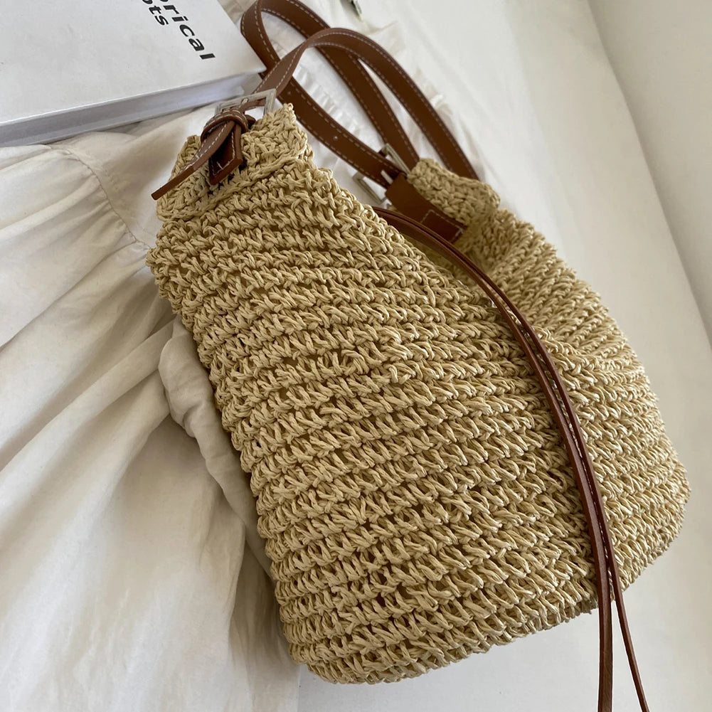 Hand-Woven Handbags Handmade Straw Woven Bag Paper Rope Fashion Casual Simple Elegant Strap Adjustable Summer Beach Bag