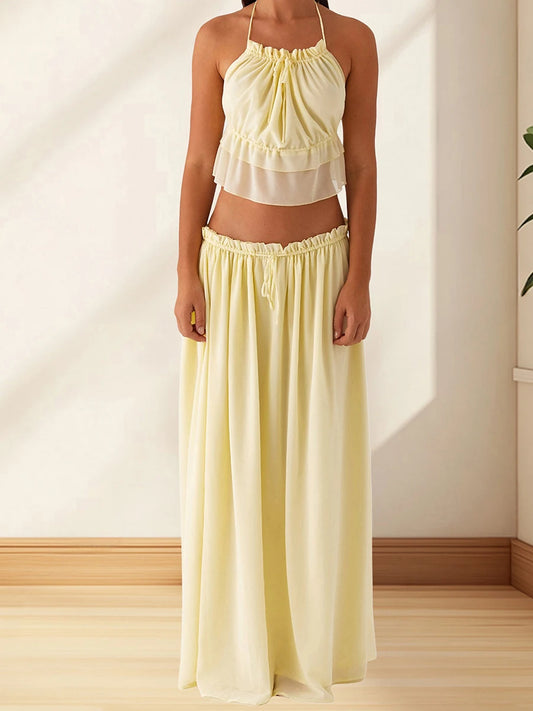 Women s Floral Print Crop Top and High Waisted Maxi Skirt Set for Summer Vacation Beachwear Outfit