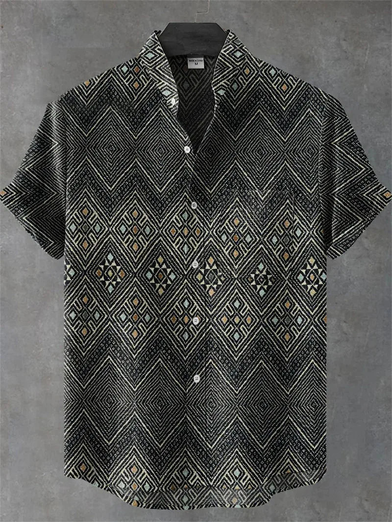 2025 Retro Ukiyo-e Pattern 3D Printing Linen Shirt Men's Fashion Shirt Summer Casual Harajuku Street Wear Vacation Shirt
