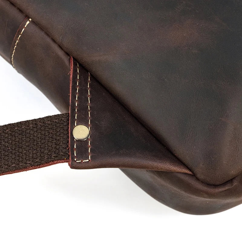 Vintage Travel Backpack leather double zipper bagpack male crazy horse leather backpack handmade leather travel bag men bag