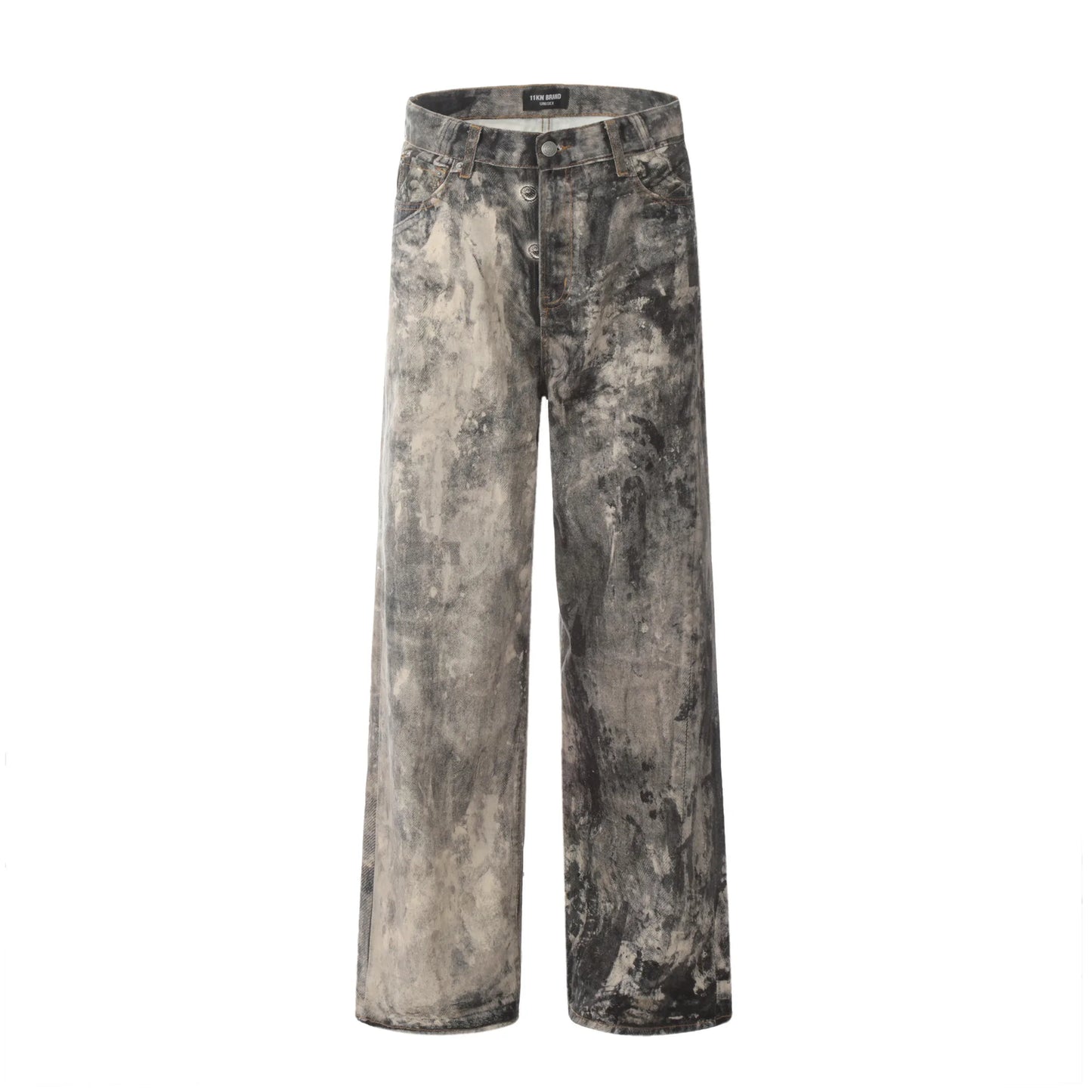 Jeans Men Floor Length Pant Denim Pants Camouflage Print Loose Casual Straight Trousers Pocket Splice Autumn Winter 2024