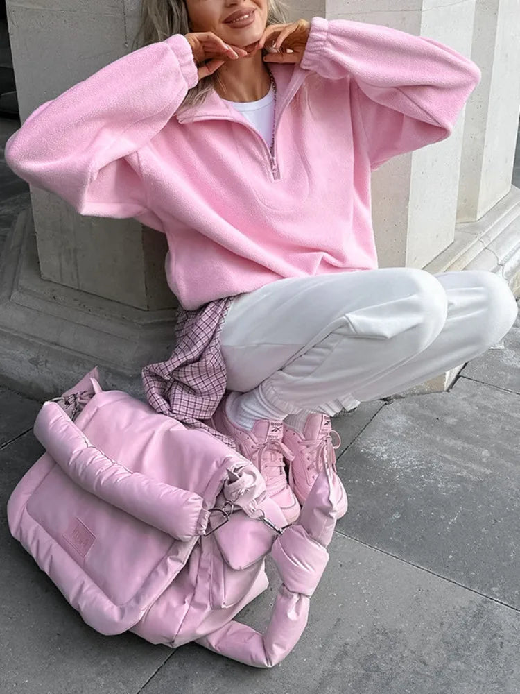 UCXQ Fashion Pullover Sweatshirt European Style Solid Color Long Sleeve All Match Loose Casual Top Women 2025 Spring Autumn 1497