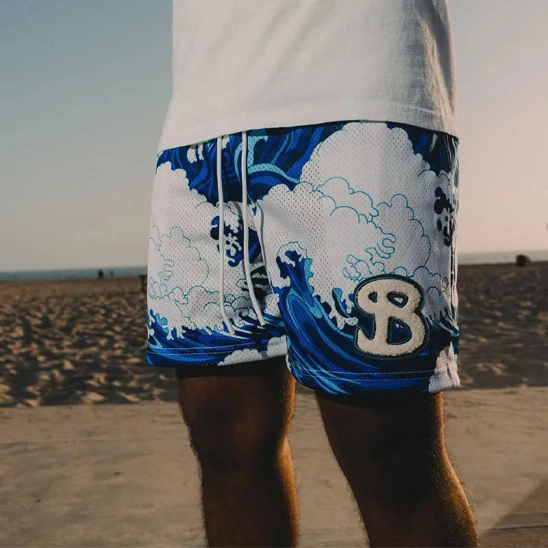 BKTSQD brand man Training sports shorts men's mesh quick drying quarter knee basketball running beach short pants