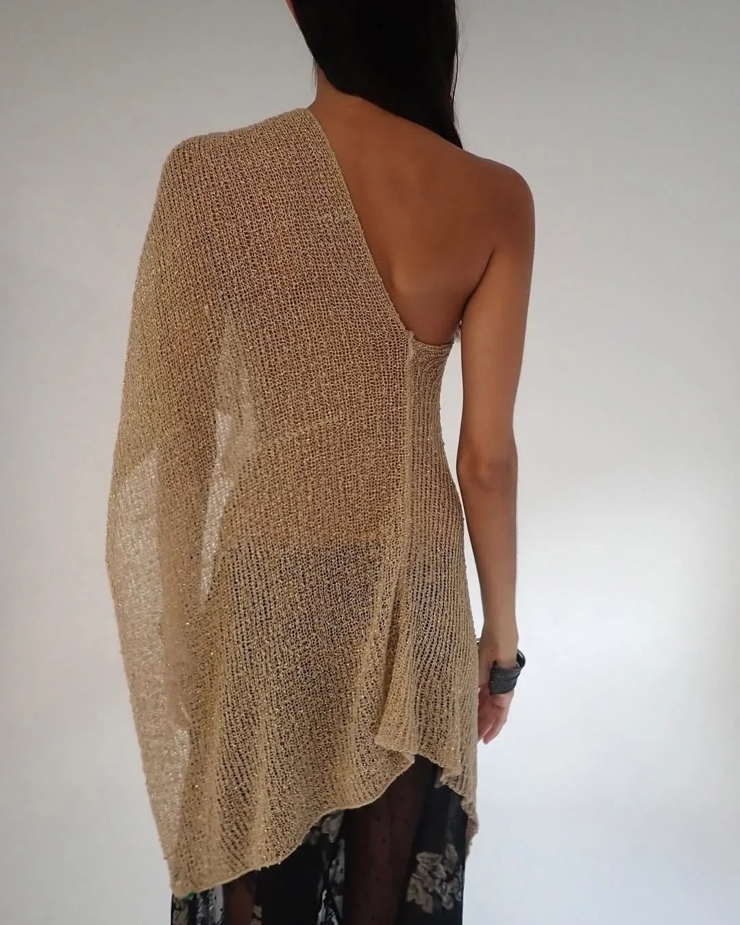 Glitter Knitted One Piece Top Women Fashion Halter Shawl Multi-wear Holiday Cape Beach Tank 2025 Summer Casual Cover Ups