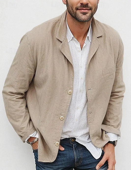 Men's Loose Simple Solid Color Small Suit Long-Sleeved Jacket Cotton and Linen Temperament Small Suit