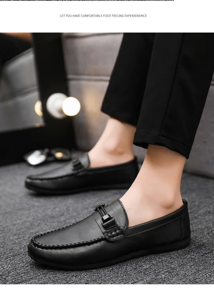 Men's Formal Summer Soft Sole Business Work Shoes Waterproof Lightweight Genuine Leather Men's Loafers Men's Flat Breathable