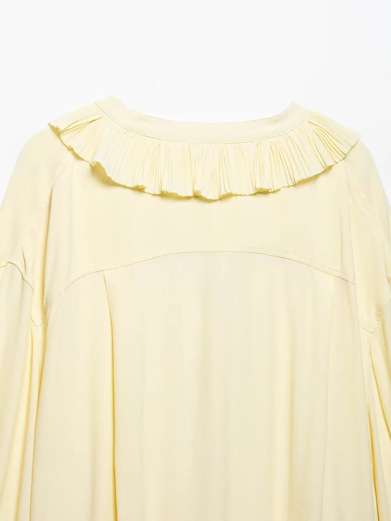 TRAFZA Vintage Chic Yellow Tie Up Women Blouse V-Neck Ruffles Long Sleeve Lace-up Bow Shirts Fashion 2025 Spring Summer Blouses