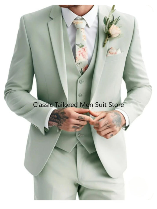 Men's Special Sage Green 3 piece suit Summer Wedding Suit Green 3 piece suit