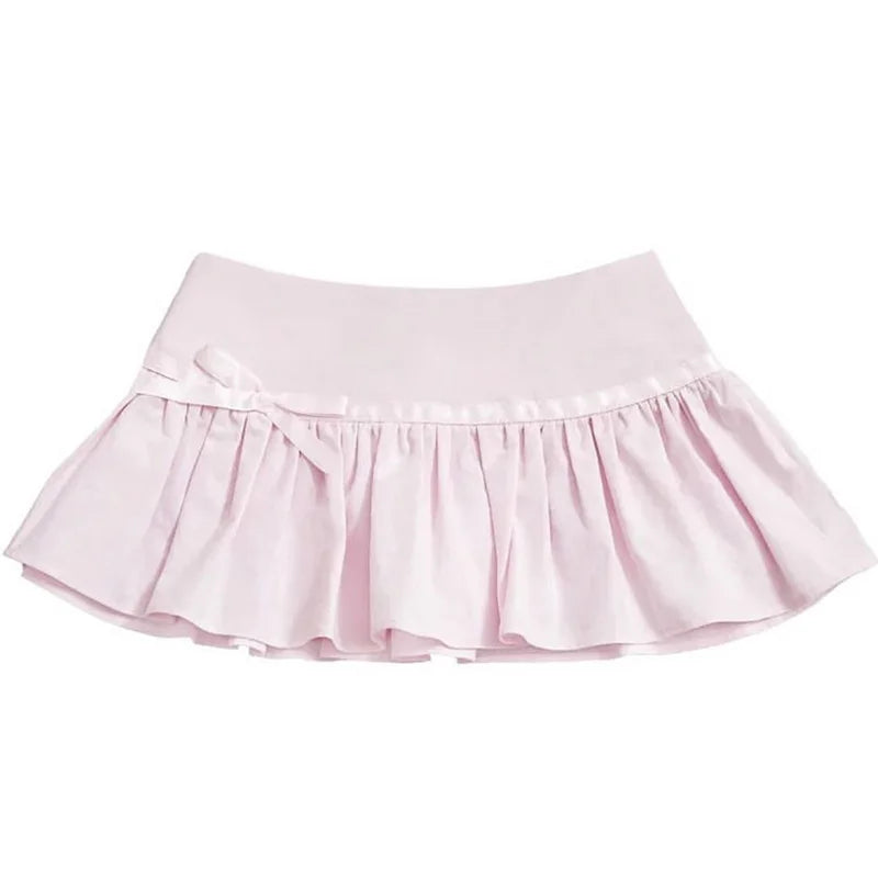 EMO Cute Punk Bow tie Y2K Skirt Bow Retro Streetwear Mini Skirt Grunge Goth Spice Girls Low Rise Skirts Hiphop Casual Midi Skirt