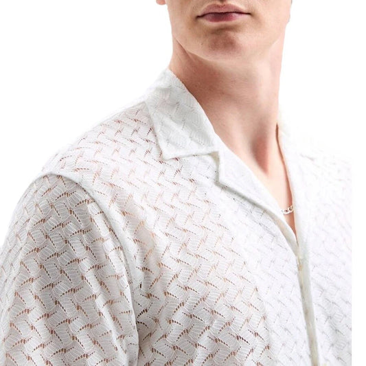 Summer Men's Solid Color Semi-Transparent Knitted Jacquard Short-Sleeved Shirt Retro Fashion Trend Casual Breathable Men's Tops
