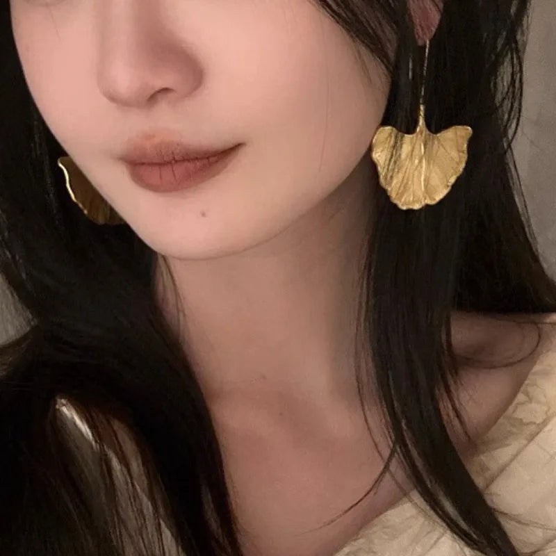 BF CLUB 925 Sterling Silver Gold Leaf Earrings For Women Trendy Earring Jewelry Prevent Allergy Party Accessories Gift