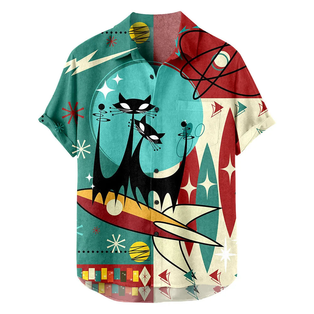 Summer Fashion Vacation 2024 Color Printed New Casual Lapel Short Sleeve Thin Hawaiian Flower Shirt Men's Affordable Cardigan