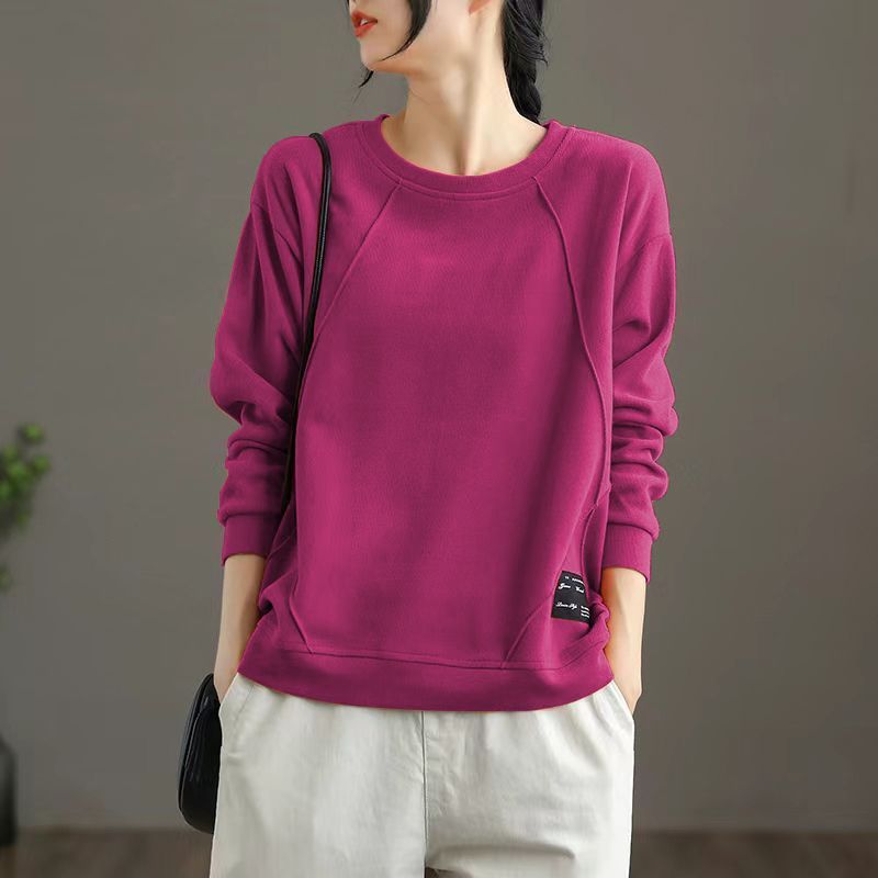 Women's Clothing Spring Autumn Appliques Casual Streetwear Cotton Sweatshirt Female O Neck Solid Long Sleeve Loose Pullover Tops