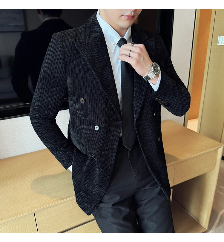 Luxury Velvet Men Blazers Autumn Winter Casual Business Suit Jackets Slim Fit Double-breasted Banquet Party Wedding Dress Jacket
