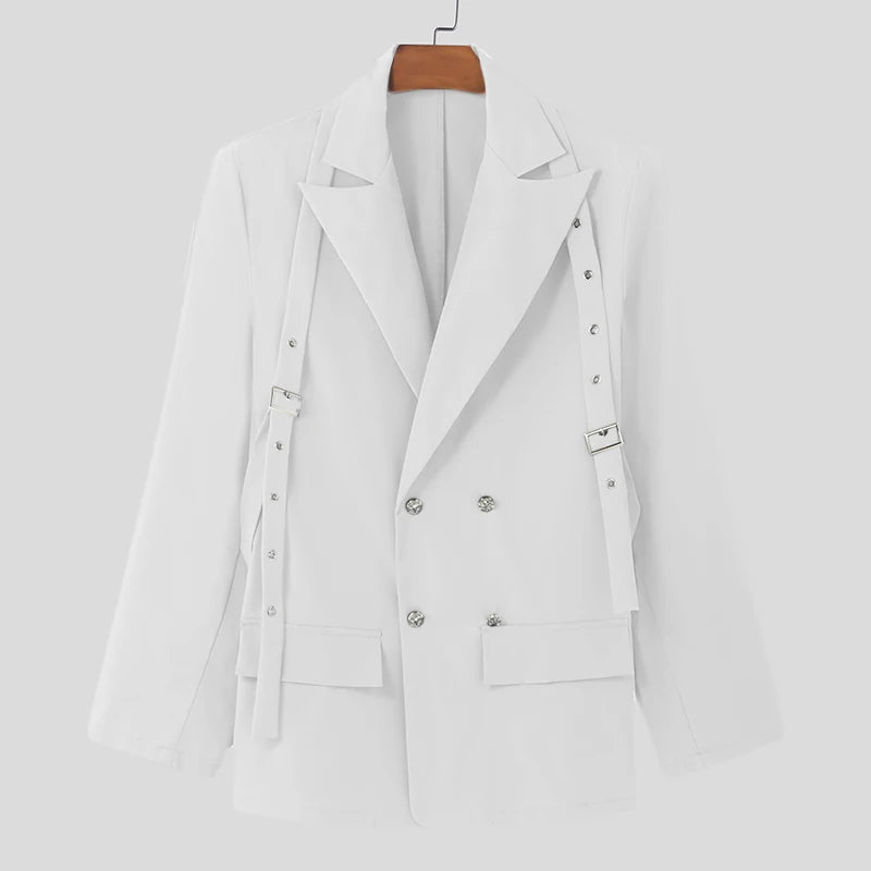 INCERUN Korean Fashion Men Blazer Casual  Long Sleeve Solid Tops Pocket Button Steetwear Male Outfits Well Fitting Vintage Coats