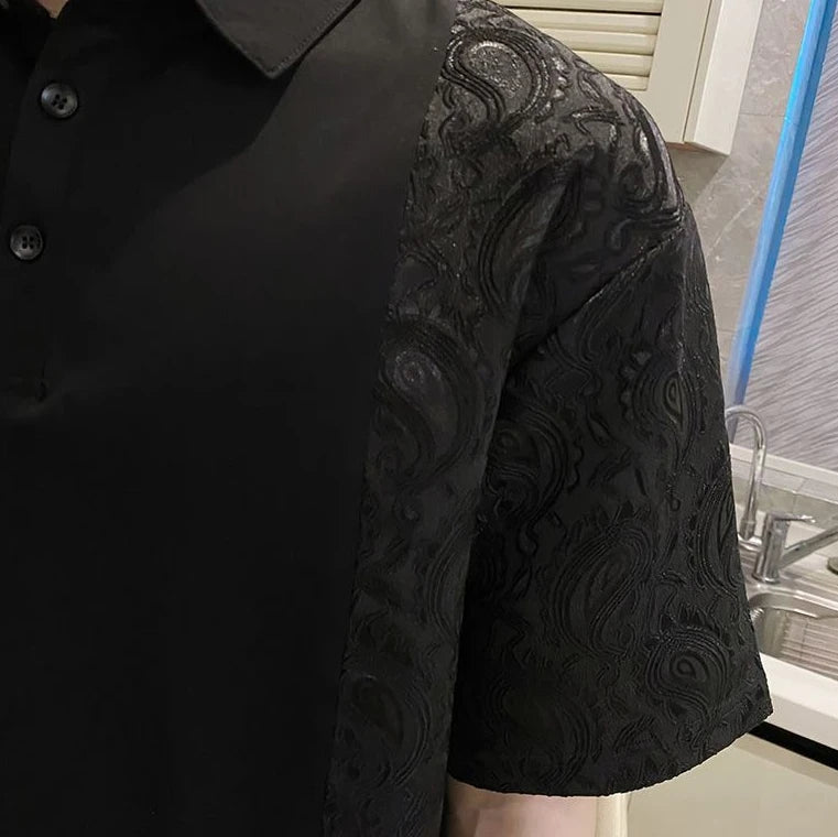 Black Short Sleeve Slim Fit With Collar T Shirt for Men Elastic High Quality Luxury Tee Cool Vintage Hot Casual Man Polo Shirts