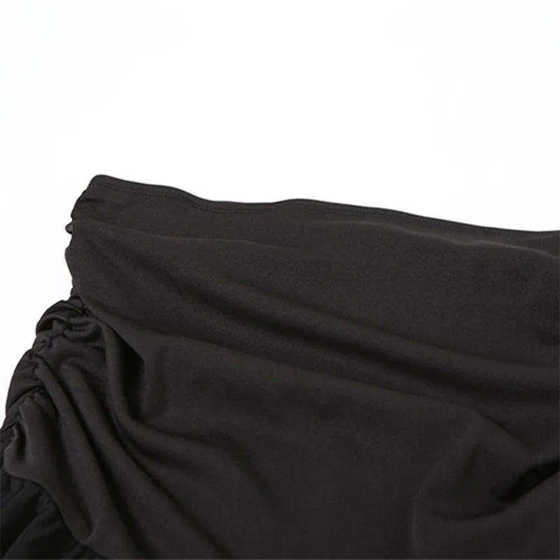 Lamuusaa Mesh Skirt y2k Clothes Women Solid Color High Waist Ruched Irregular Ruffle Hem Skirt Evening Party Skirts Streetwear