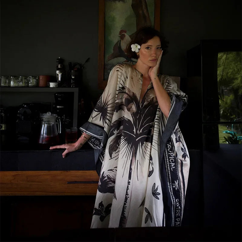 Fashion Print Pleated Long Dresses Women Party O-neck Full Sleeve Female Holiday Dresses 2025 Summer Lady Elegant  Robes