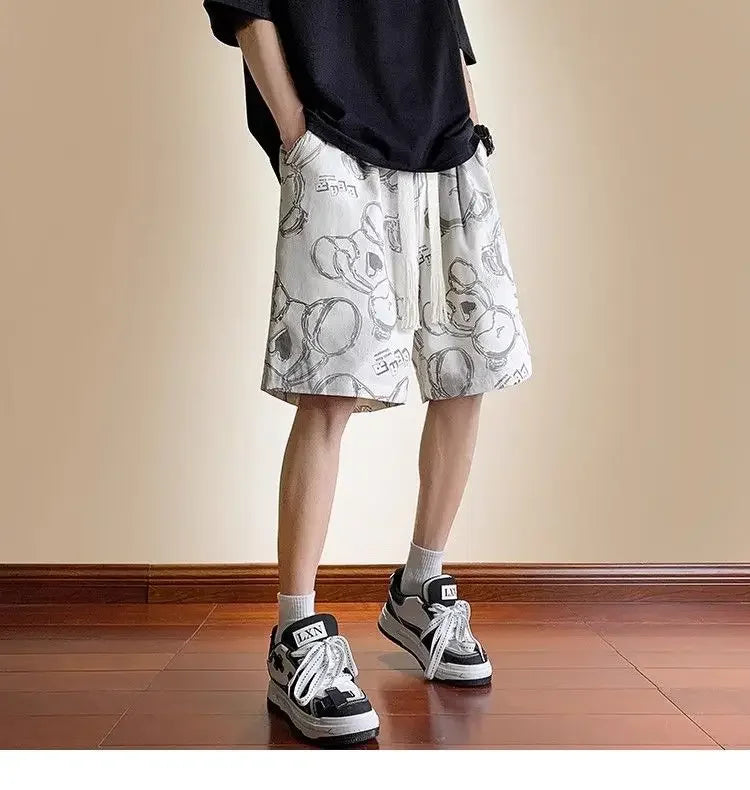Bear Graffiti Men's Breathable Quick-drying Five-point Casual Loose Beach Sports Shorts