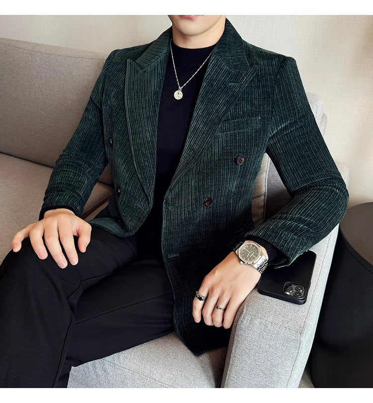 Luxury Velvet Men Blazers Autumn Winter Casual Business Suit Jackets Slim Fit Double-breasted Banquet Party Wedding Dress Jacket