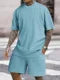 Men's new fashion summer sports solid color crew-neck vertical stripe T-shirt shorts short-sleeved suit Loose two-piece set