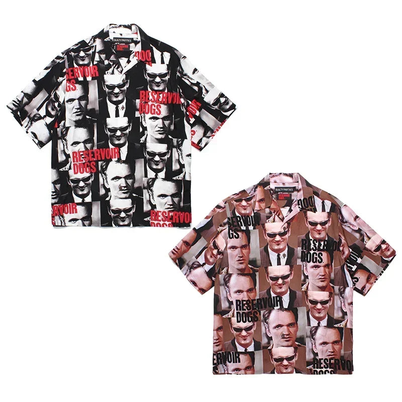 Summer Blue Letters Embroidery WACKO MARIA Shirts Men Women Graphics Print Hawaiian Short Sleeve Tee Casual Fashion Beach Shirt