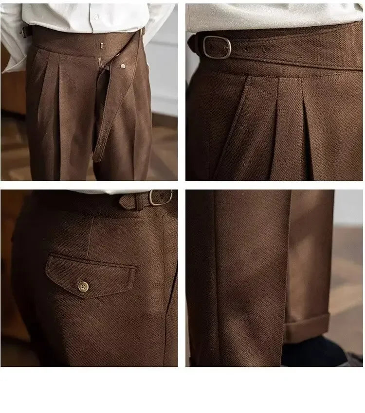 High-waisted Casual Straight-leg Suit Pants For Men Autumn Vintage Draped Waist Trousers Naples Retro Style Business Formal Wear